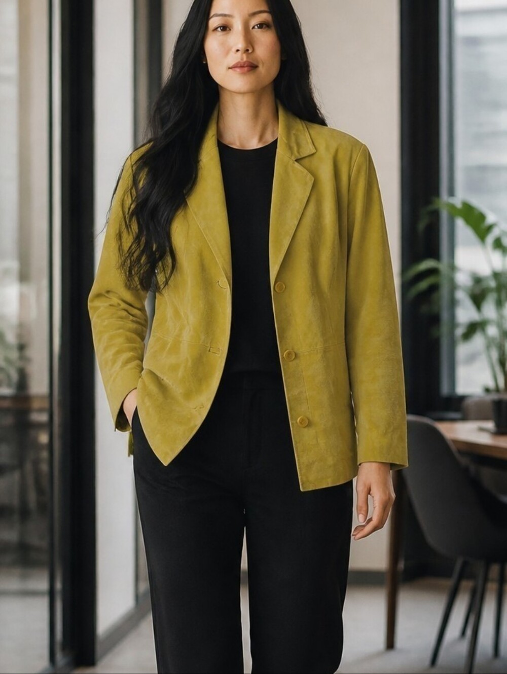 Jessica London Women's Chartreuse Suede Leather Blazer Jacket 22